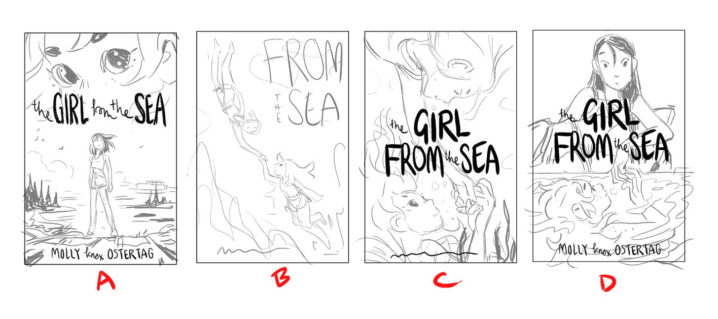 four cover thumbnails for the girl from the sea