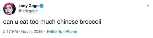 Screenshot of a tweet about broccoli