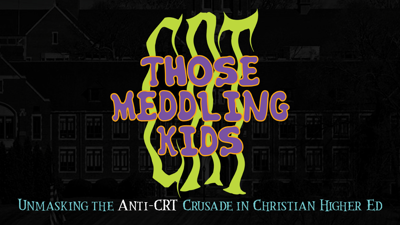 Logo for "Those Meddling Kids" black background with purple and green spooky writing