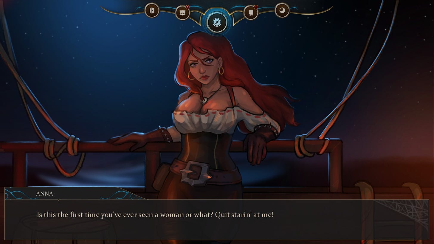 Anna aggressively tells the protagonist to stop staring