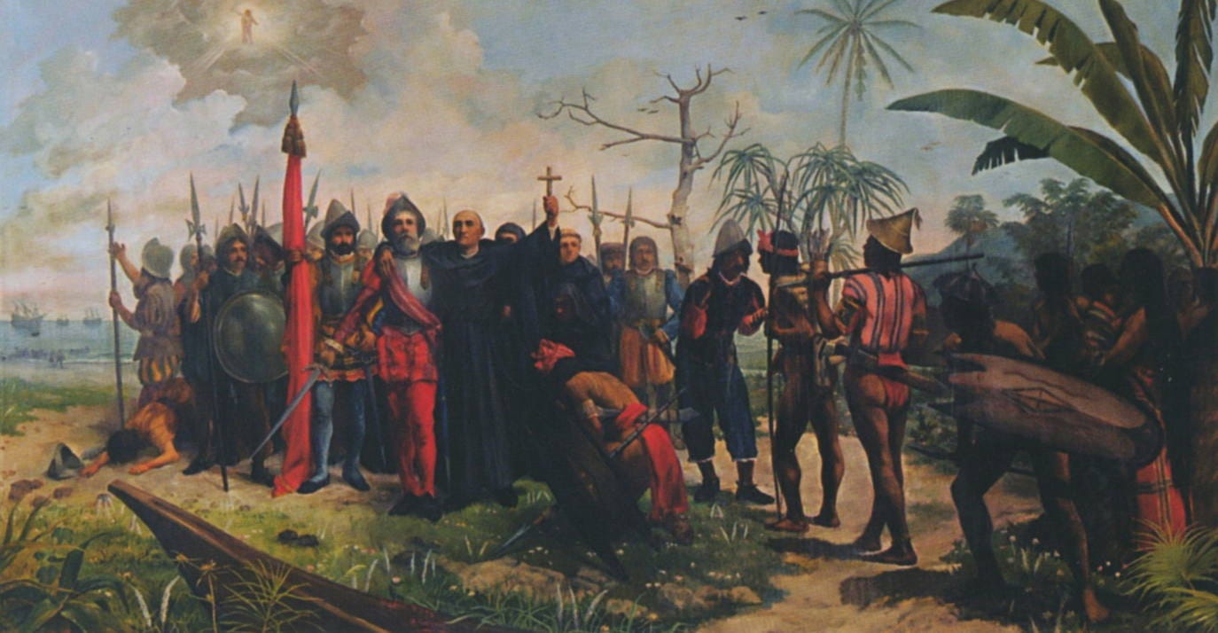 Cuadro del pintor filipino Telesforo Sucgang que recoge la llegada de Miguel López de Legazpi y fray Andrés de Urdaneta a Filipinas./ Cuadro del pintor filipino Telesforo Sucgang que recoge la llegada de Miguel López de Legazpi y fray Andrés de Urdaneta a Filipinas./