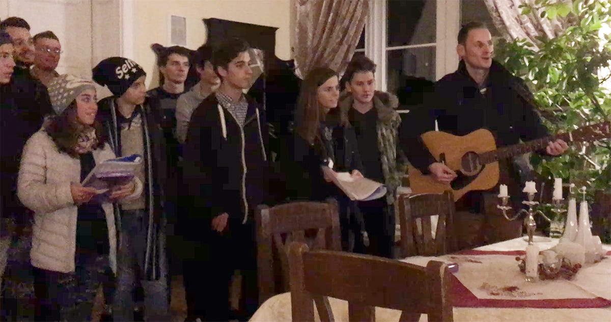 Teen carolers from Avrig Baptist Church in Avrig, Romania. Christmas Eve 2016