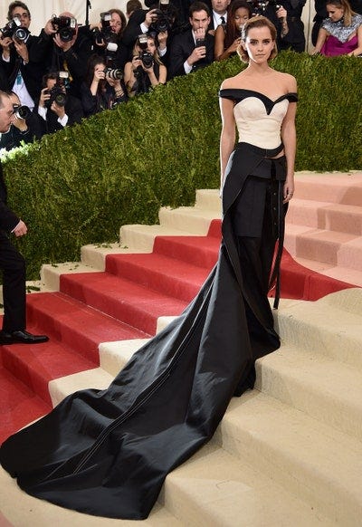 In a Calvin Klein look created with fabric made from recycled plastic bottles at the Met Gala.