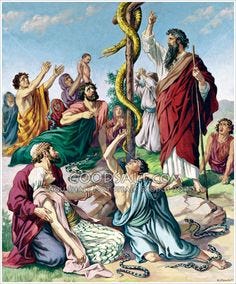This contains an image of: Moses and the Brazen Serpent