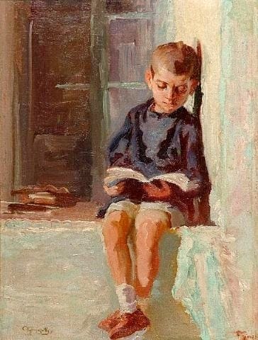 Boy reading. Alexandros Christofis (1882-1953) Greek painter ...