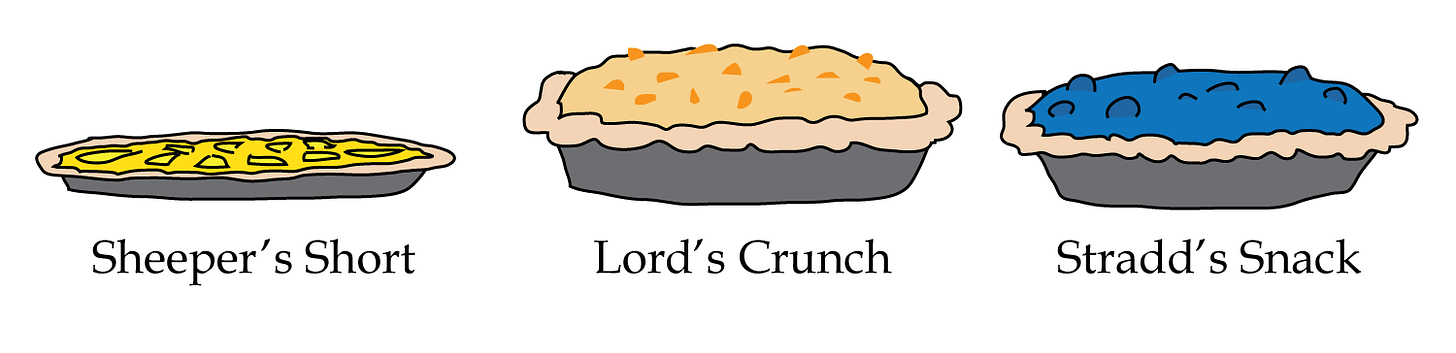 Sheeper's Short, Lord's Crunch, Stradd's Snack