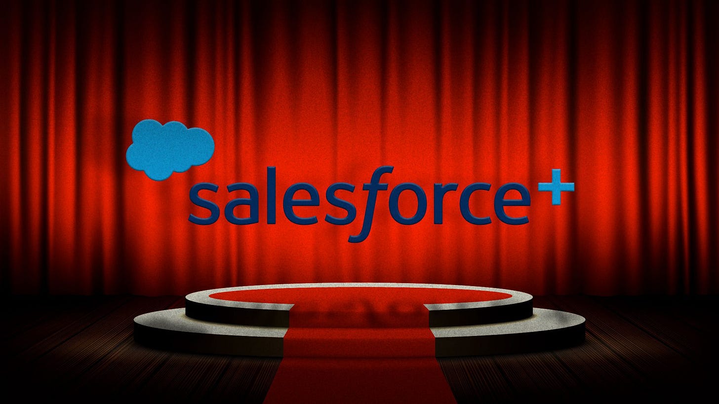 劇場の舞台でのSalesforce +ロゴ。