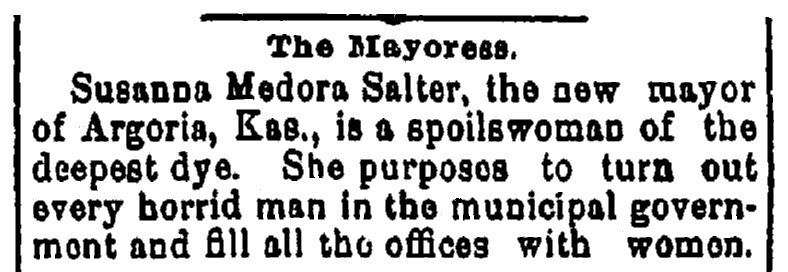 An article about Susanna Salter, Jackson Citizen newspaper article 24 May 1887