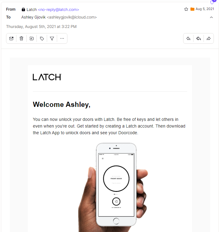 screenshot of email from latch