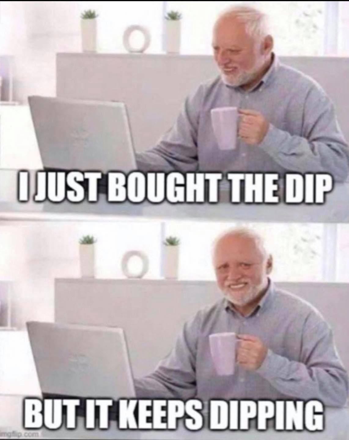 May be an image of text that says 'I JUST BOUGHT THE DIP BUT IT KEEPS DIPPING'