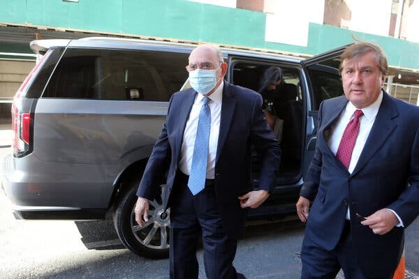 Allen Weisselberg, left, appeared in a Manhattan courtroom on Thursday to plead guilty to 15 felonies.