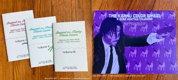 “Beyond the Manly Movie Canon” volumes 1-3; The Keanu Color Wheel 2022 calendar.
