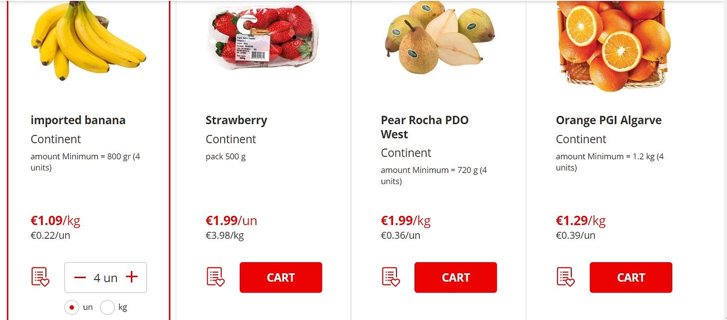 Screenshot of fruits to order online.