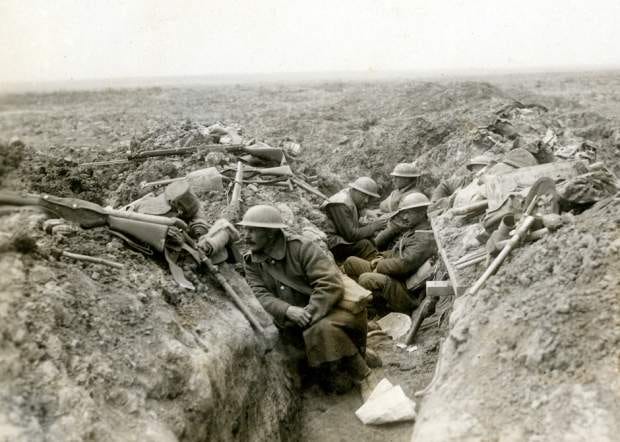 Canadian troops waiting for the signal to advance to their near-certain death.