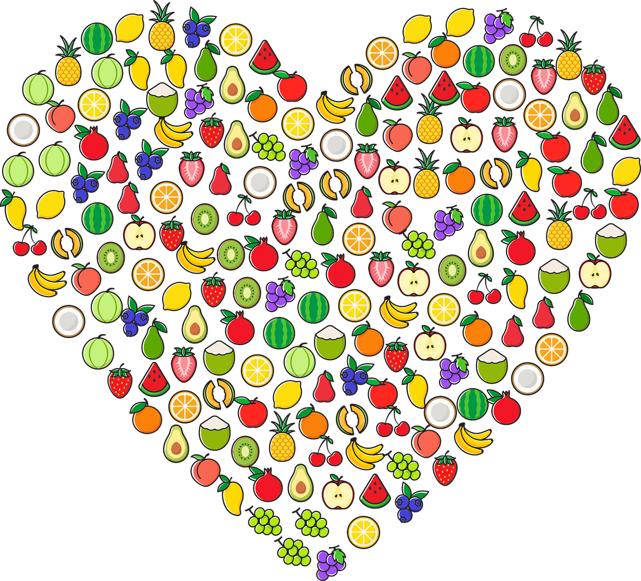 A heart made of all kinds of fruit.