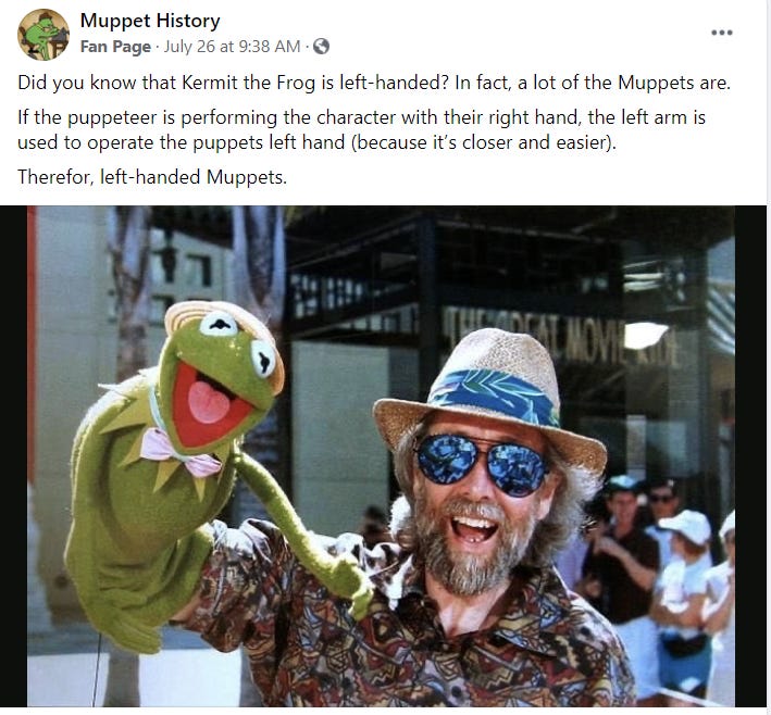 Muppets are left handed AND ADORABLE