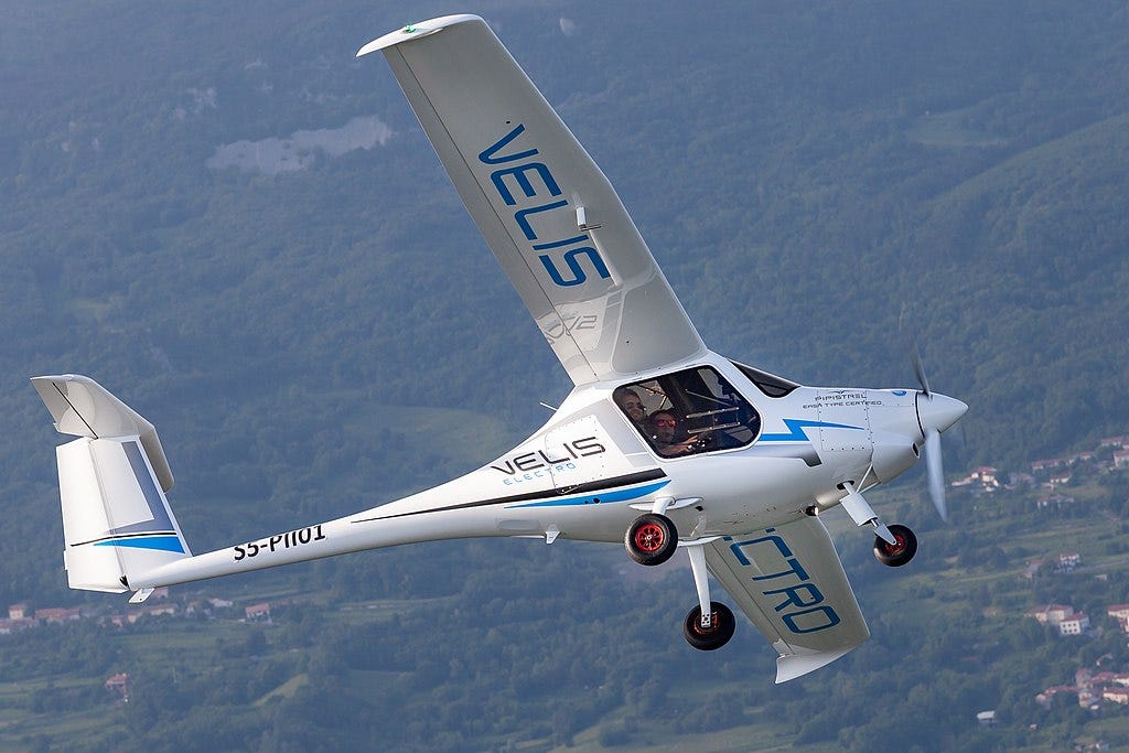 A Pipistrel Velis Electro, one of the first type-certified electric aircraft