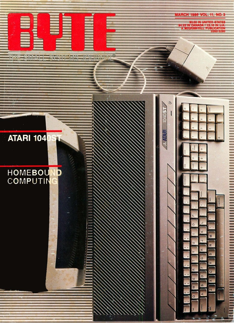 kernel_perspective on Twitter: "When Atari 1040ST appeared in 1986 BYTE  made a cover story: "A megabyte of memory for $999". The overall judgement  was impressive: "For some time, the Atari 1040ST will