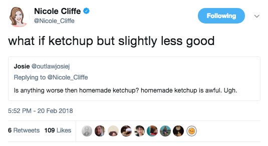 Screenshot of a funny tweet about ketchup