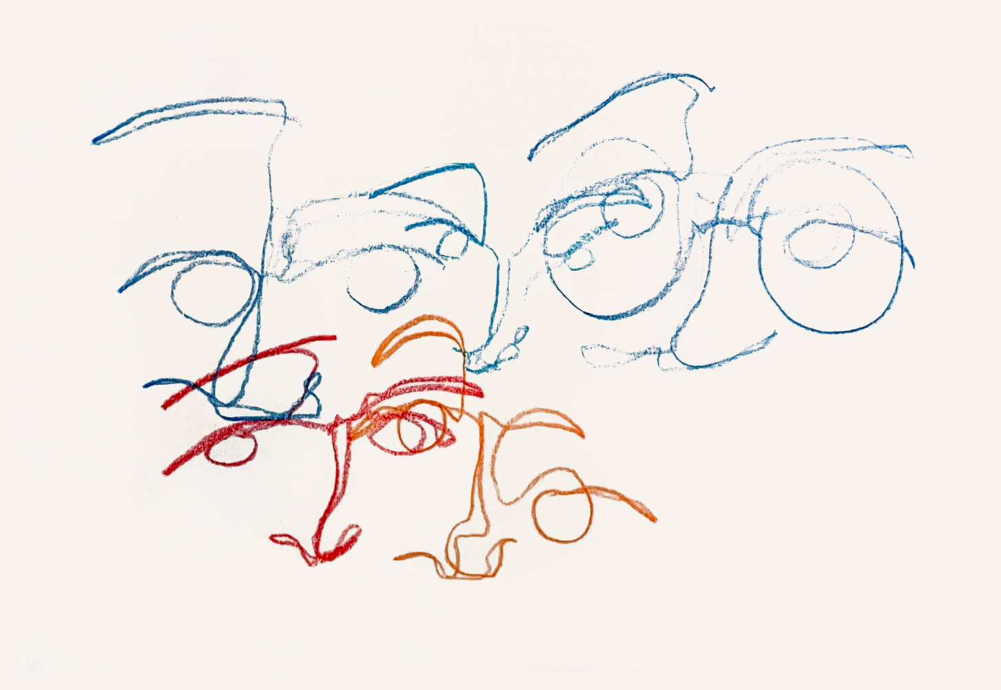 a blind contour drawing of faces by me
