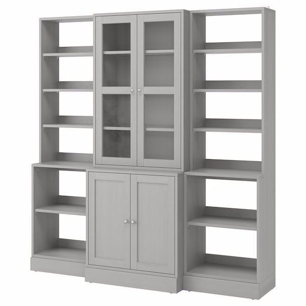HAVSTA Storage combination w/glass doors, gray, 79 7/8x18 1/2x83 1/2 "