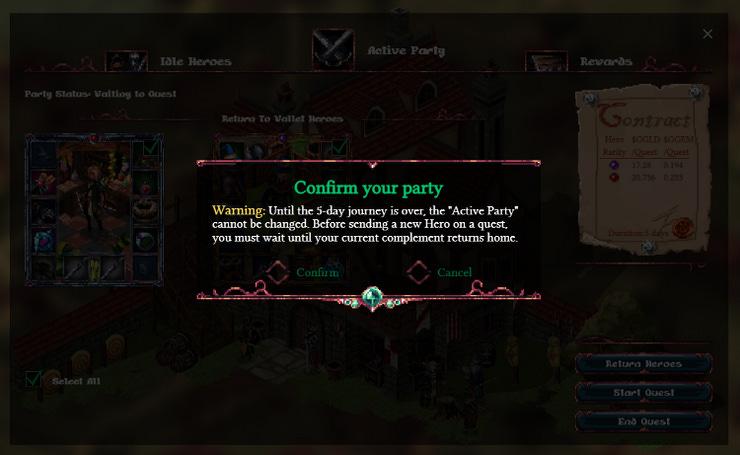 Step 5: Send your Heroes on a 5-day journey to find loot. Only one party per wallet!