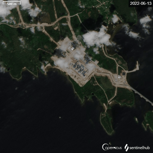 Copernicus imagery of Portovaya LNG Terminal from June 13th to 28th shows flaring starting at the same time as Nord Stream gas deliveries were cut to 40% on June 14th