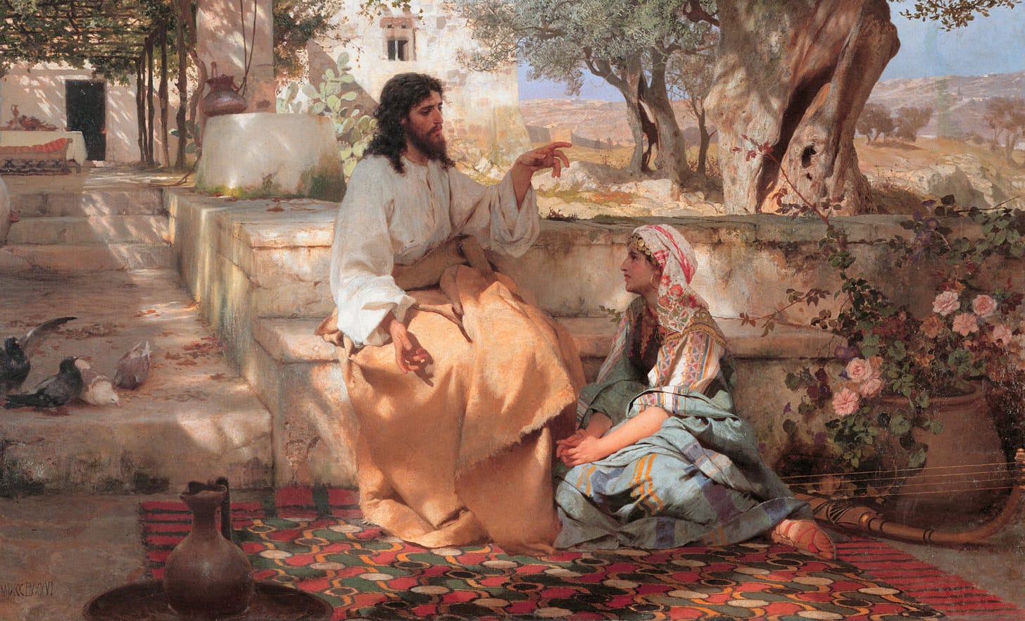 Christ and Mary of Bethany, Henryk Semiradsky (cropped)