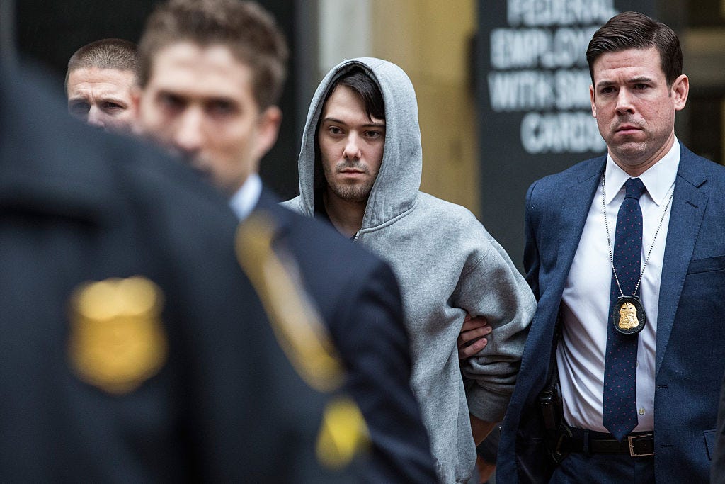 Martin Shkreli on the morning of his arrest in December 2015, being led by federal agents.