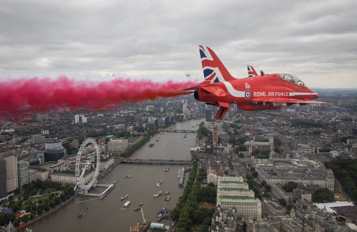 Red Arrows on Twitter: &quot;Flying the red, white and blue over #London. What  today&#39;s @RoyalAirForce centenary flypast looked like from Red 8&#39;s jet. Pic  by Red Arrows photographer SAC Rose Buchanan. #redarrows #