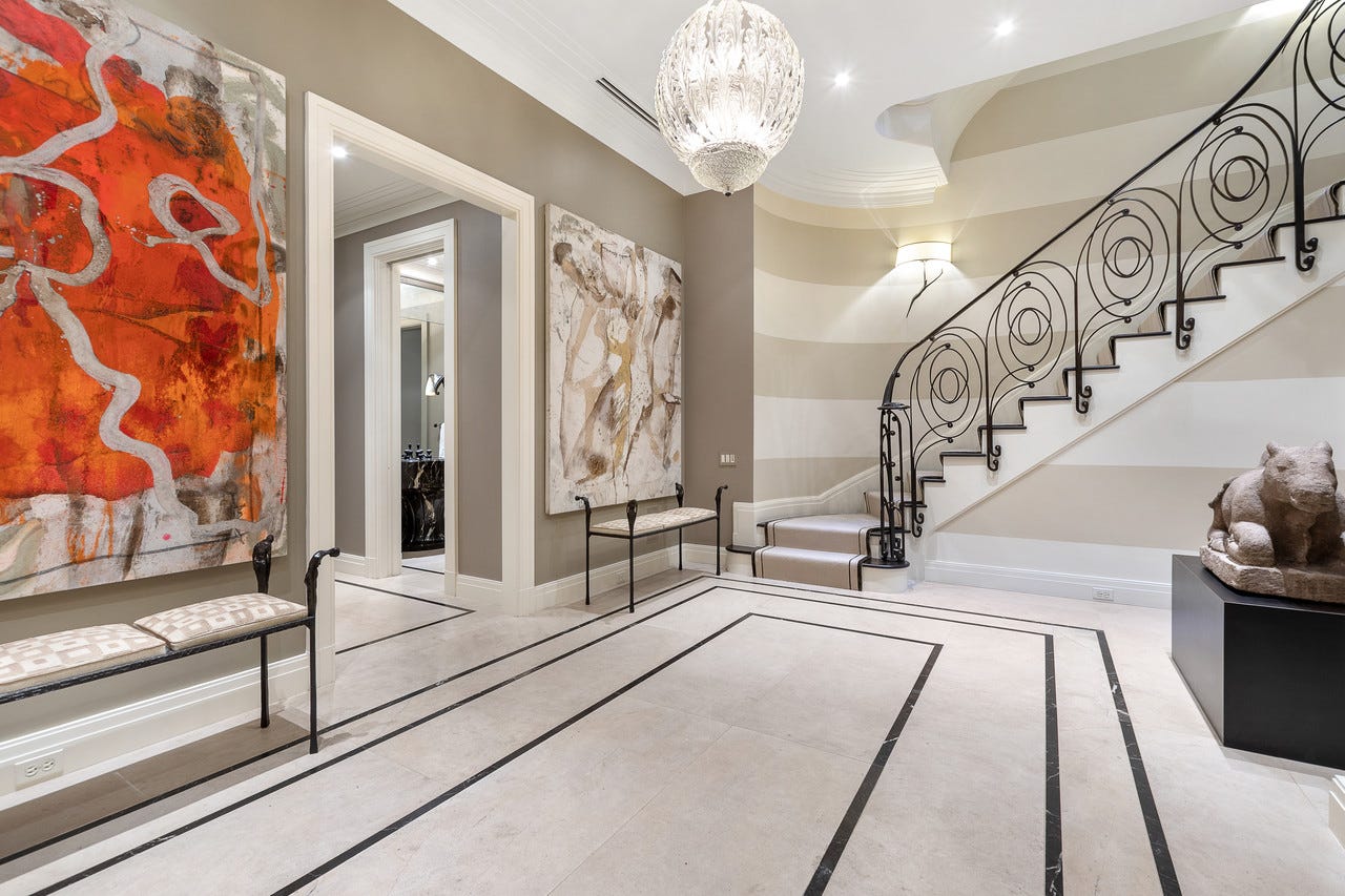 The large entryway has limestone flooring and Noir St. Laurent marble inlay. ‘The configuration of the house was a lot of small rooms on the third floor. There were like five bedrooms,’ said Mr. Chez. ‘I like bigger, open as much as possible.’ The renovation took between three and four years and cost roughly $6 million dollars.