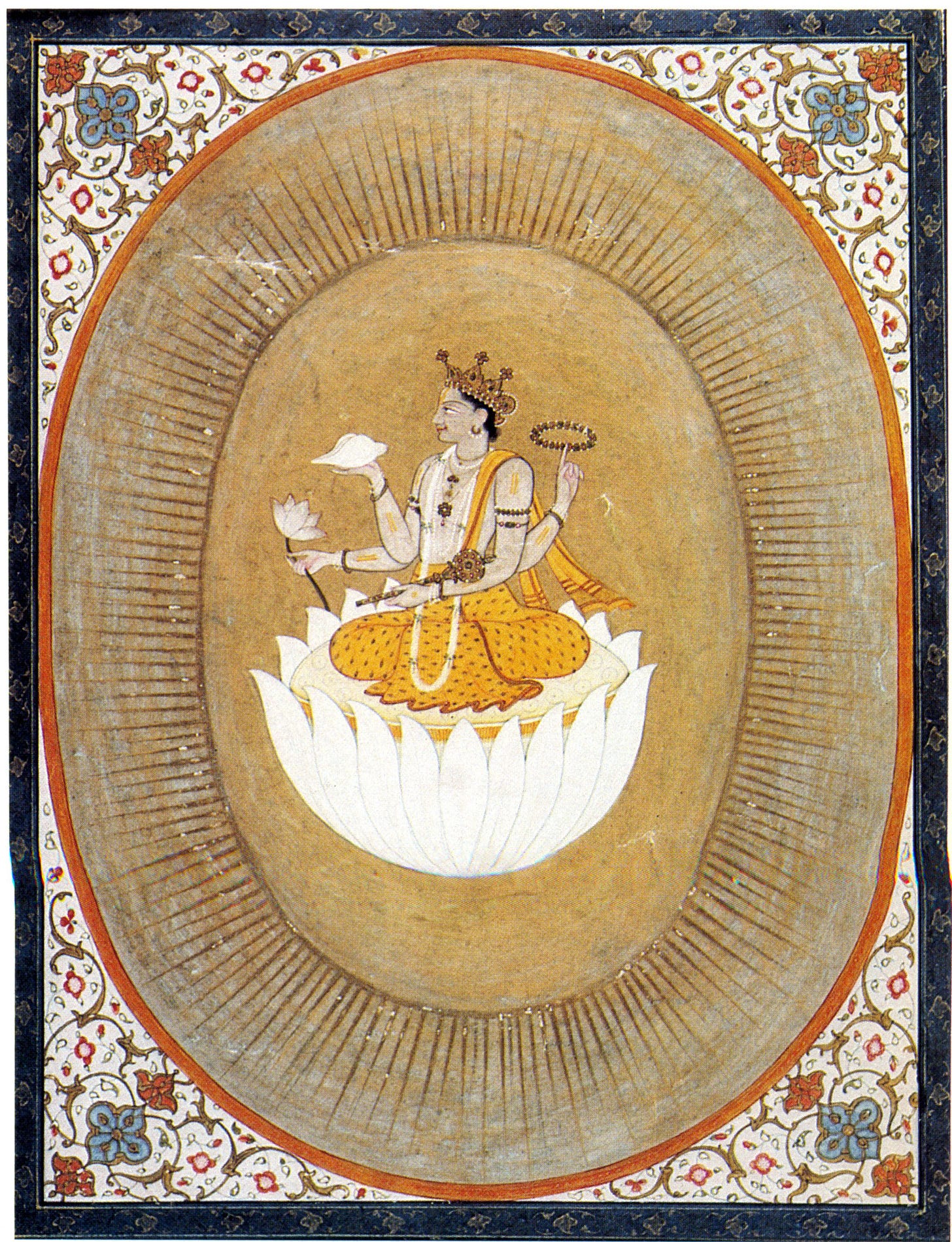 Vishnu within the Cosmic Egg, holding his traditional attributes ...