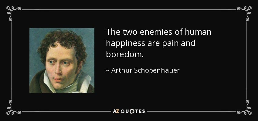 Arthur Schopenhauer quote: The two enemies of human happiness are pain and  boredom.