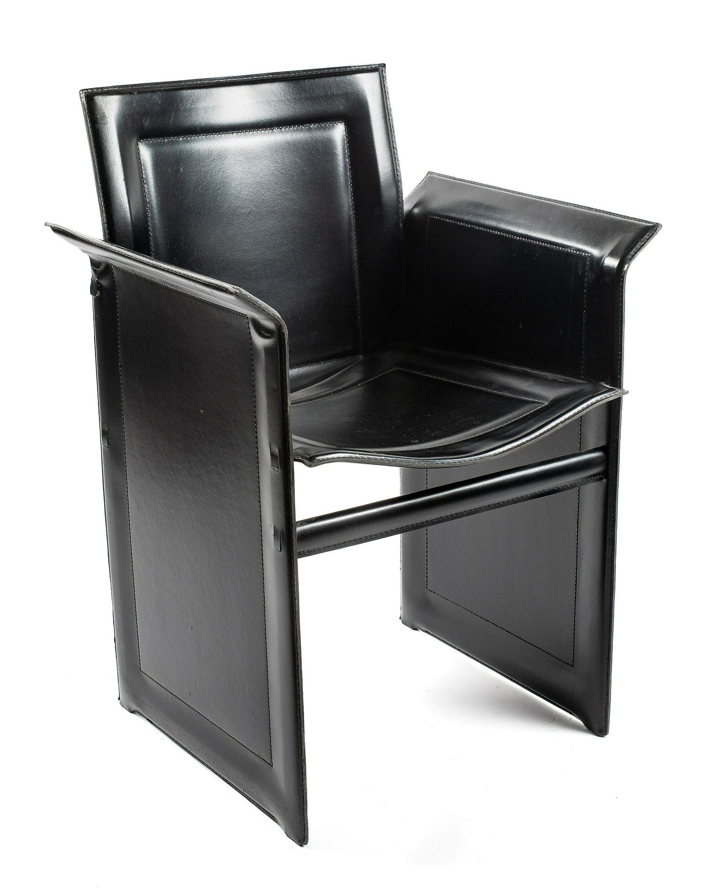 Tito Agnoli Designer Black Leather Dining Chair.