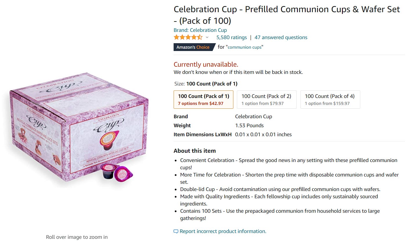 Celebration Cup - Prefilled Communion cups