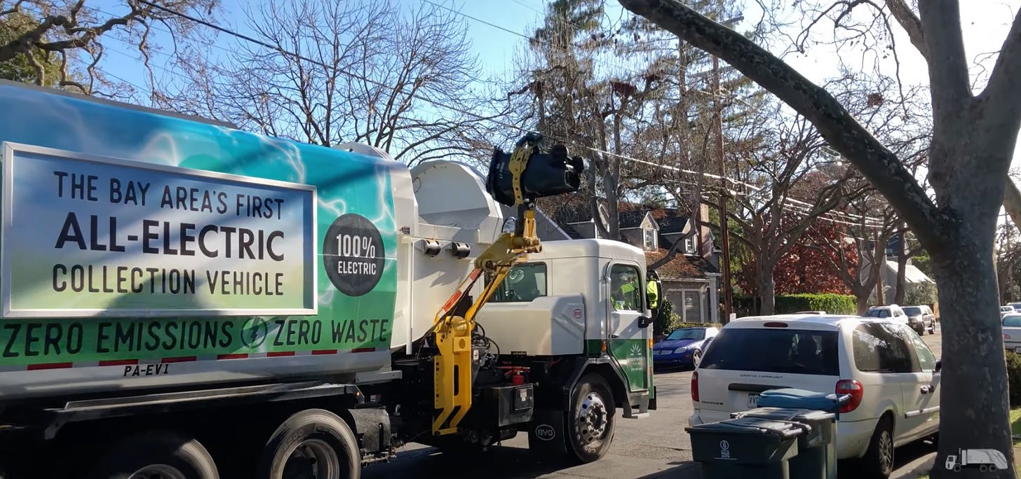 BYD electric refuse truck in Palo Alto. Source: California Refuse Trucks 