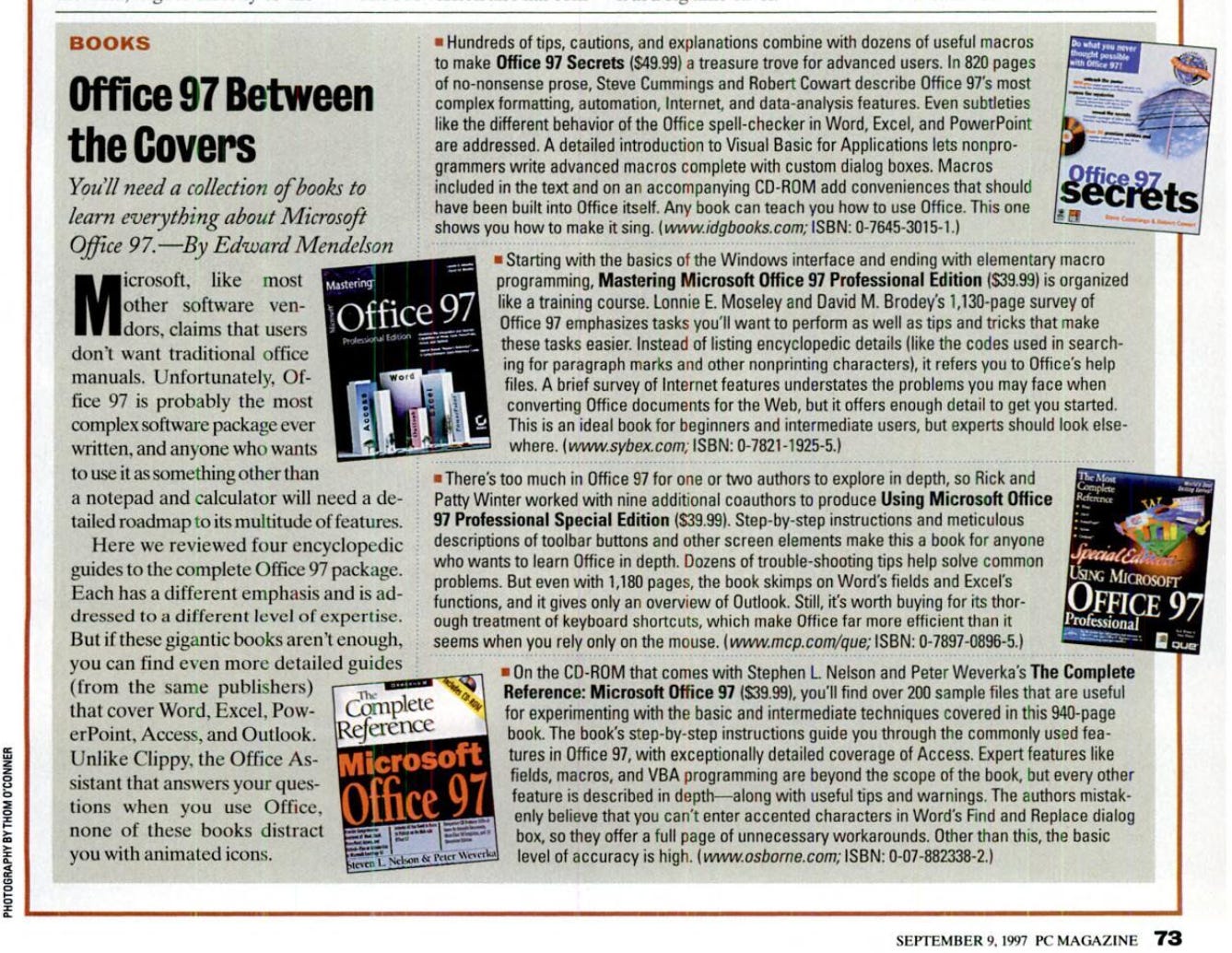 Screen shot of PC Magazine article showing four different books on how to learn Office 97.