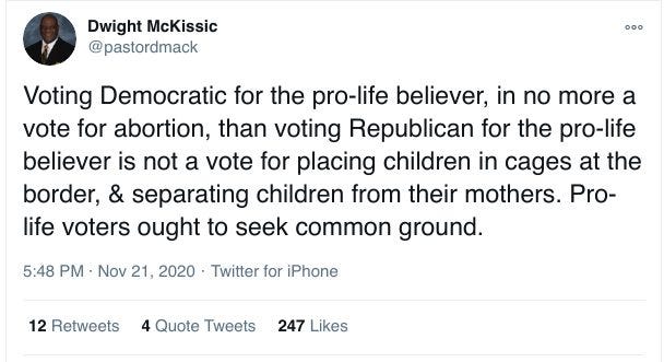 Voting Democratic for the pro-life believer, in no more a vote for abortion, than voting Republican for the pro-life believer is not a vote for placing children in cages at the border, & separating children from their mothers. Pro-life voters ought to seek common ground.
