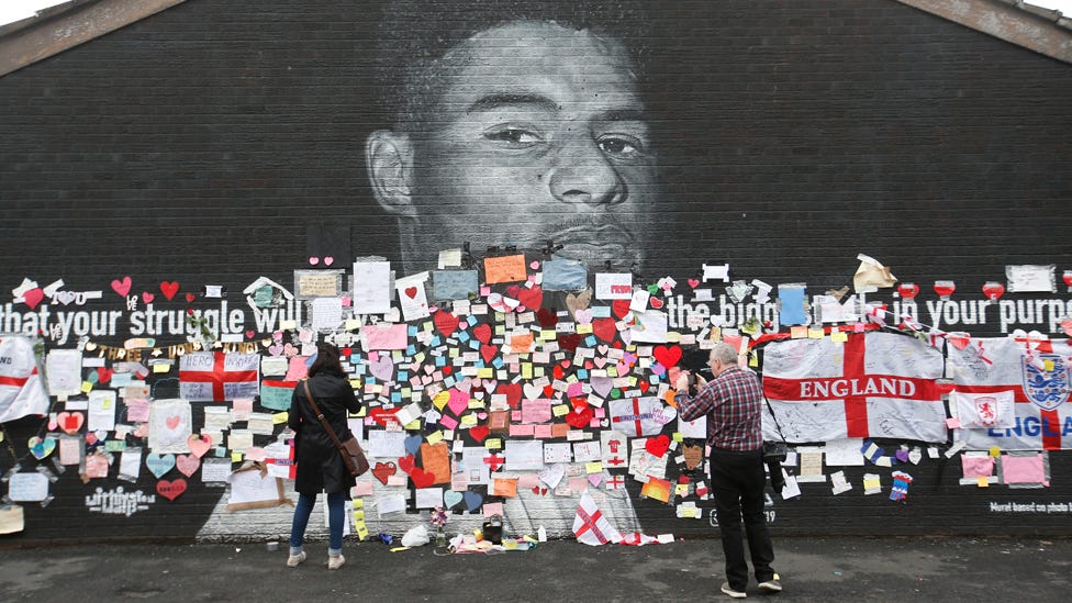 Marcus Rashford: Hundreds of messages left on mural - BBC News