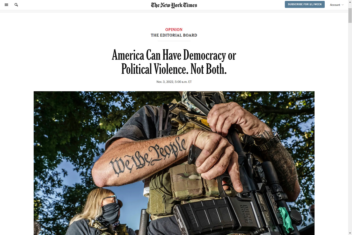 NYT editorial, democracy, political violence, paramilitary activity