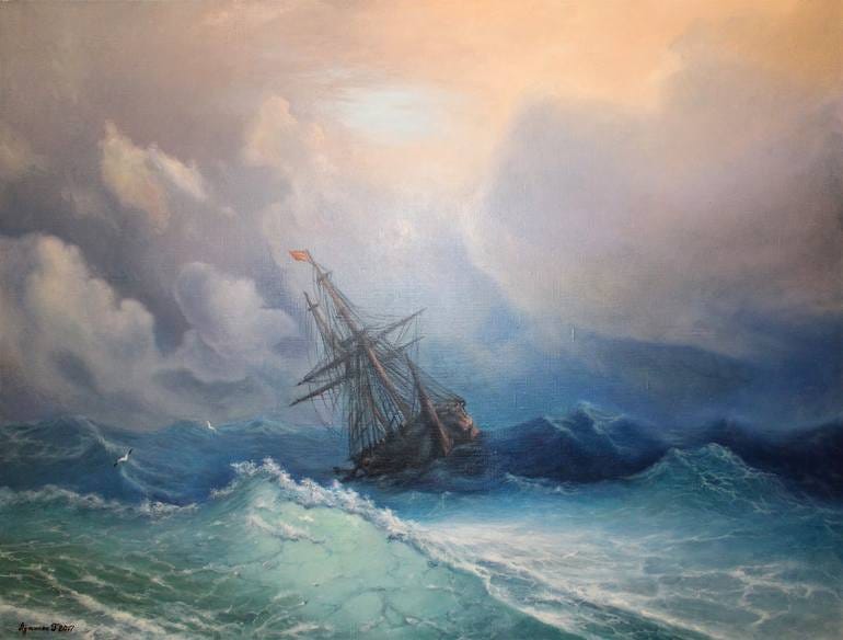The ship in the storm Painting by Grigor Adjinyan | Saatchi Art