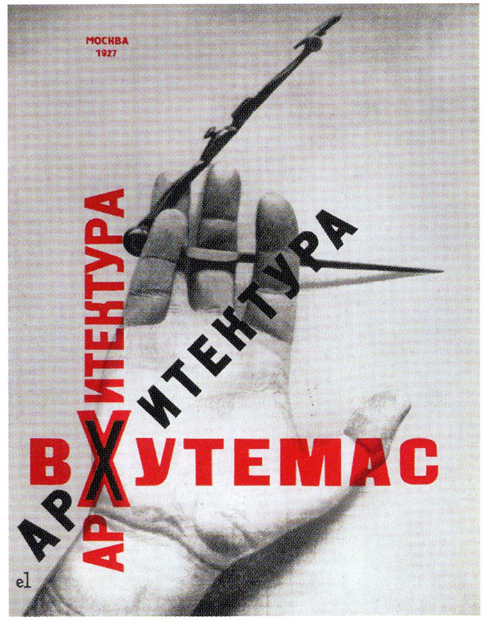Capa do livro “Arquitetura na Vkhutemas”, de 1927, feita por El Lissitsky.