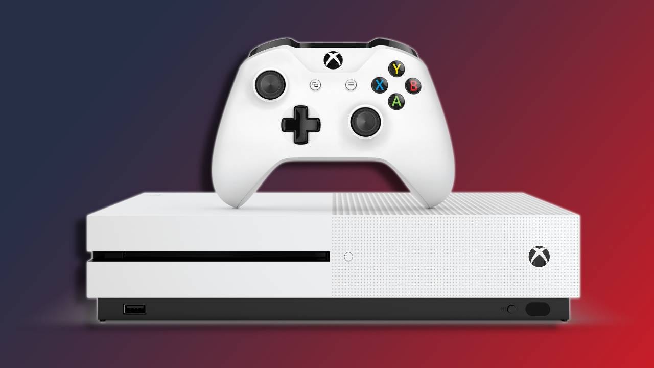 Xbox One controller on top of Xbox One S