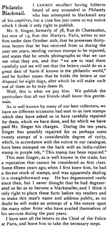 Singer Blackmail SGMJ October 1904