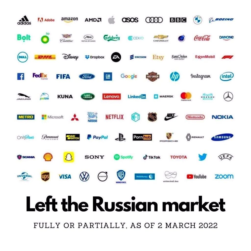 Velina Tchakarova on Twitter: "Companies that left the Russian market so  far. https://t.co/0s2IMhjB5V" / Twitter