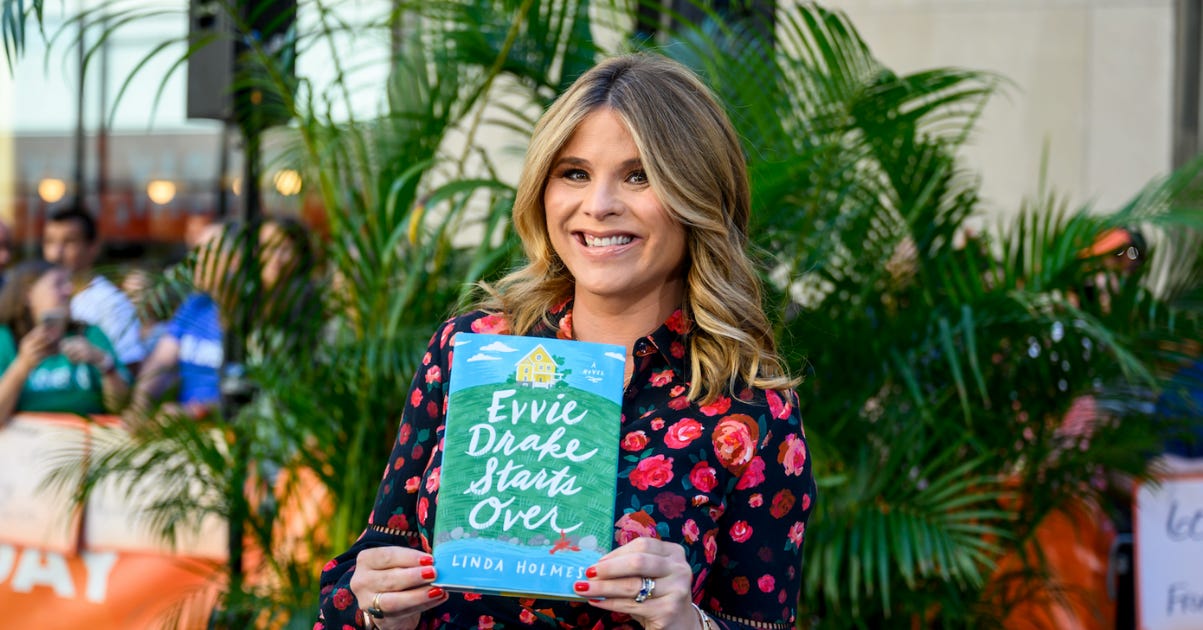 Jenna Bush Hager posing with 'Evvie Drake Starts Over' on the Today show plaza