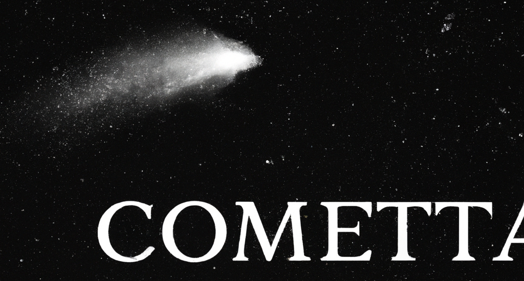 imagem em preto e branco de um cometa no céu noturno, acompanhado de lettering branco onde se lê "COMETTA"
