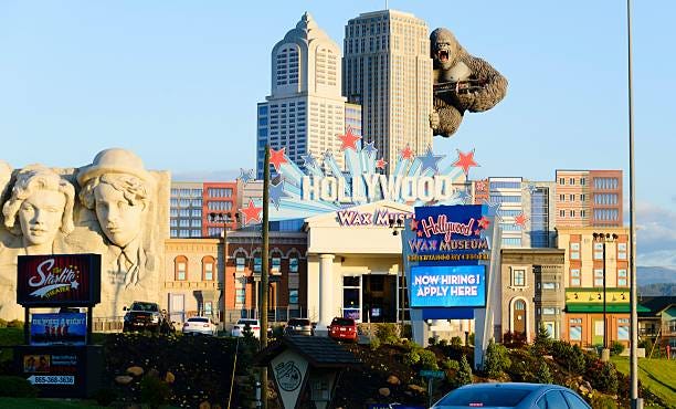 downtown pigeon forge, featuring the hollywood wax museum and king kong