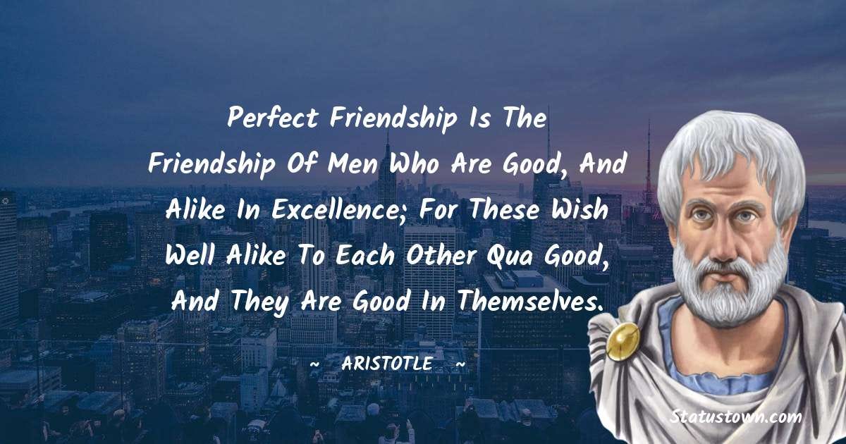 Perfect friendship is the friendship of men who are good, and alike in  excellence; for these