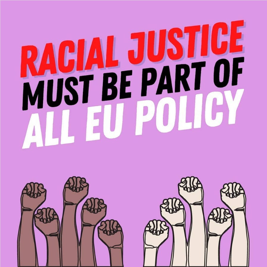 Graphic that says 'Racial justice must be part of all EU policy'